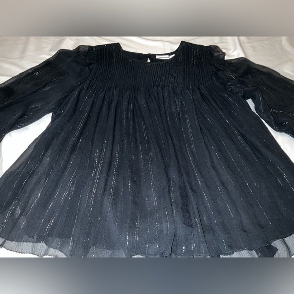 Unsubscribed black pintuck silk blouse with silver metallic accents - size 4/NWT - Picture 3 of 15